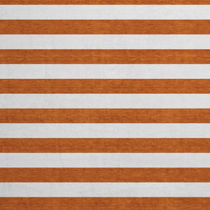 HomeRoots 8' Washable Round Rug in Rust and Ivory Stripes – Durable, Stain Resistant, UV Protected for Homes 647629