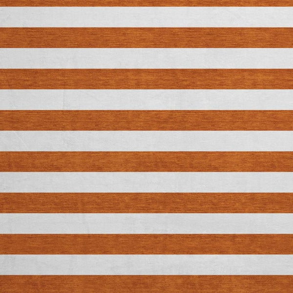 HomeRoots 8' Washable Round Rug in Rust and Ivory Stripes – Durable, Stain Resistant, UV Protected for Homes 647629