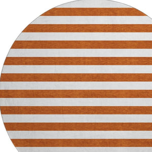 HomeRoots 8' Washable Round Rug in Rust and Ivory Stripes – Durable, Stain Resistant, UV Protected for Homes 647629