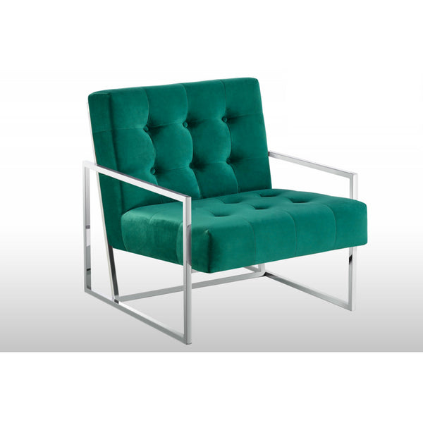 English Elm Living Room Modern Tufted Accent Chair with Chrome Frame, Velvet Upholstery, Mid-Century Comfort Design Green 33 L x 30 W x 28 H B011P360630
