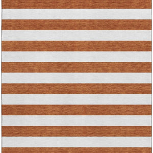 HomeRoots 8' X 10' Washable Rust and Ivory Striped Area Rug with UV Protection – Perfect for High-Traffic Spaces! 647630