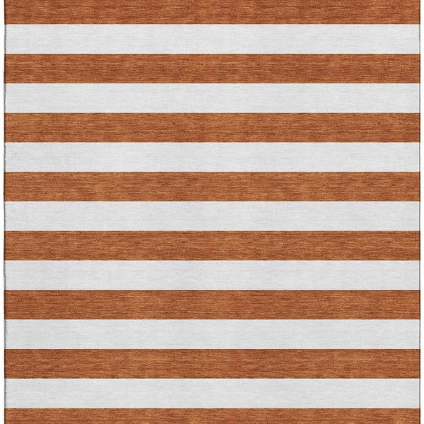 HomeRoots 8' X 10' Washable Rust and Ivory Striped Area Rug with UV Protection – Perfect for High-Traffic Spaces! 647630