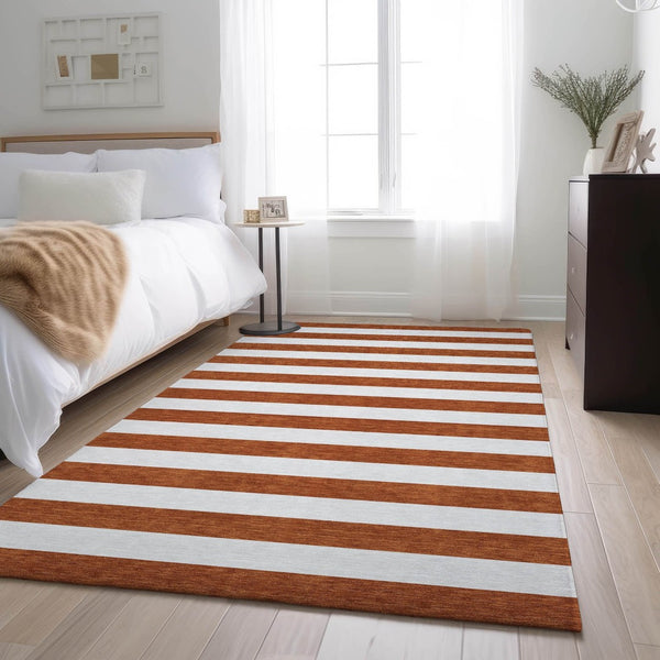 HomeRoots 8' X 10' Washable Rust and Ivory Striped Area Rug with UV Protection – Perfect for High-Traffic Spaces! 647630