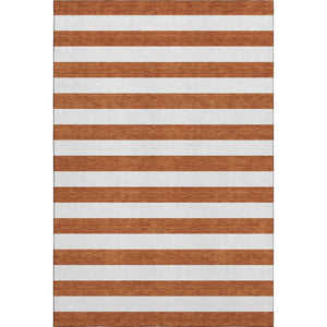 HomeRoots 8' X 10' Washable Rust and Ivory Striped Area Rug with UV Protection – Perfect for High-Traffic Spaces! 647630