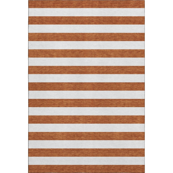 HomeRoots 8' X 10' Washable Rust and Ivory Striped Area Rug with UV Protection – Perfect for High-Traffic Spaces! 647630