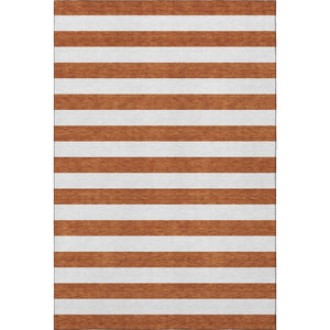 HomeRoots 8' X 10' Washable Rust and Ivory Striped Area Rug with UV Protection – Perfect for High-Traffic Spaces! 647630