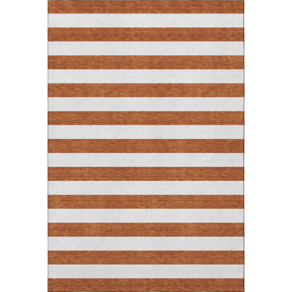 HomeRoots 8' X 10' Washable Rust and Ivory Striped Area Rug with UV Protection – Perfect for High-Traffic Spaces! 647630