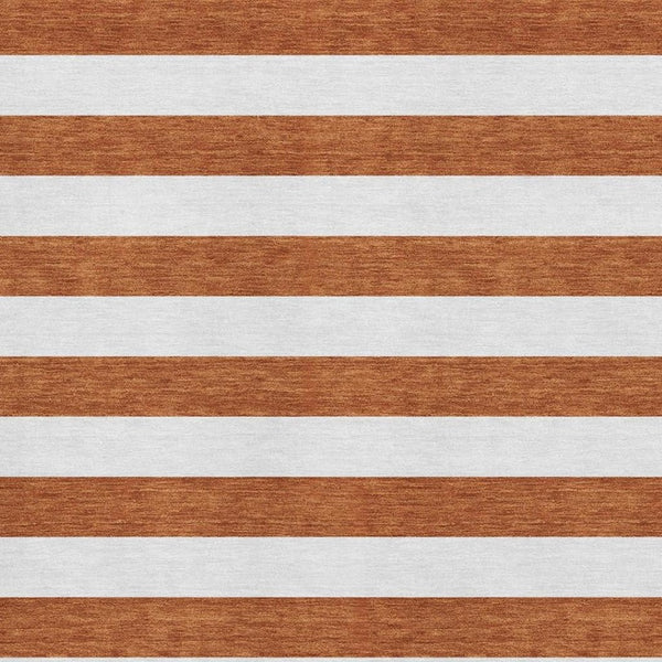 HomeRoots 9' X 12' Washable Area Rug with Rust and Ivory Stripes - Durable, Stylish, and UV Protected Design 647631