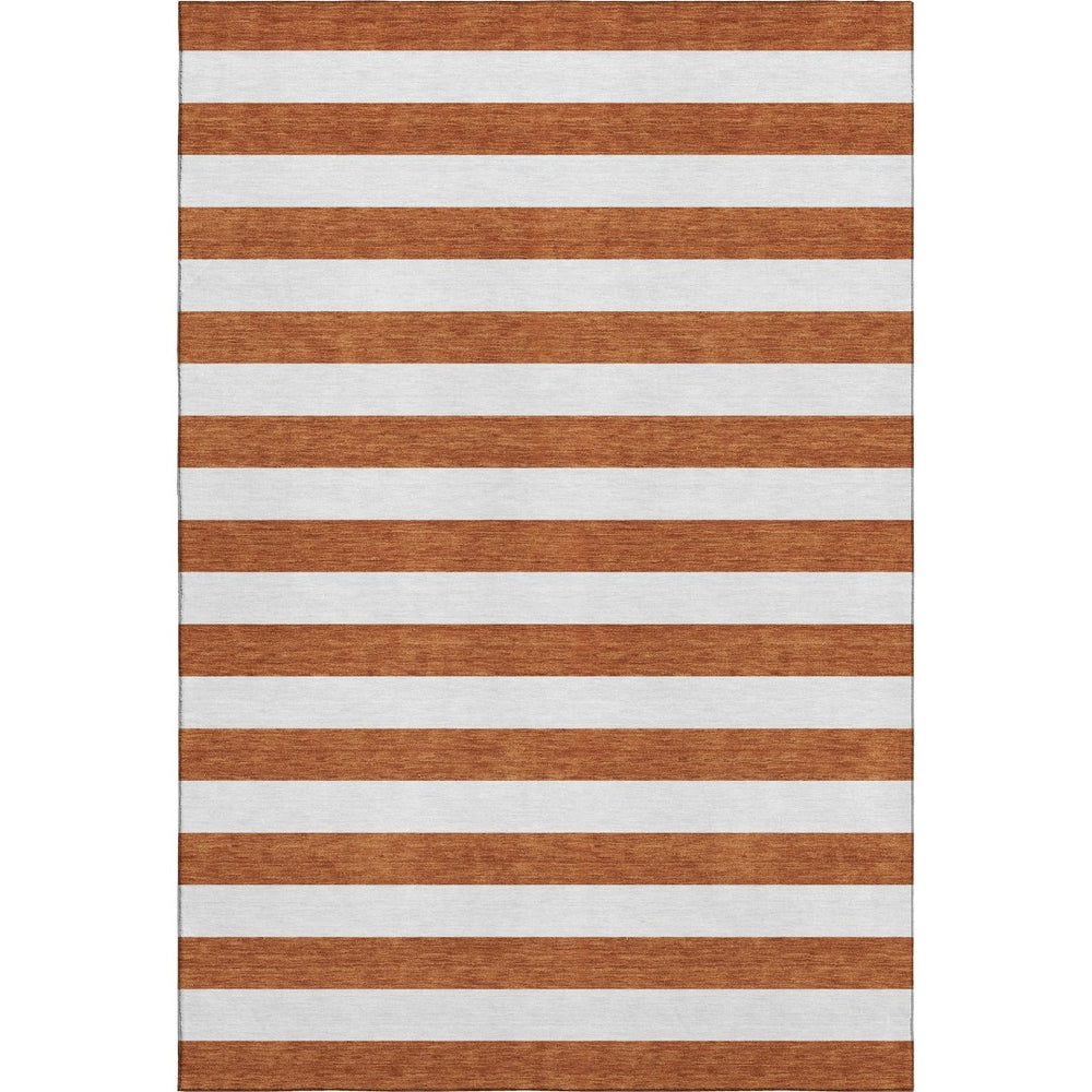 HomeRoots 9' X 12' Washable Area Rug with Rust and Ivory Stripes - Durable, Stylish, and UV Protected Design 647631