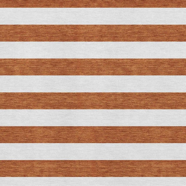 HomeRoots 9' X 12' Washable Area Rug with Rust and Ivory Stripes - Durable, Stylish, and UV Protected Design 647631