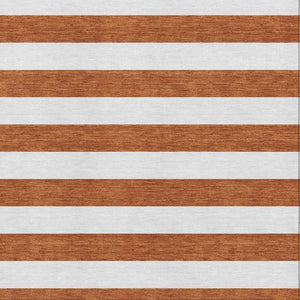 HomeRoots 10' X 14' Striped Washable Area Rug in Rust & Ivory, Durable, UV Protection, Perfect for Any Space 647632