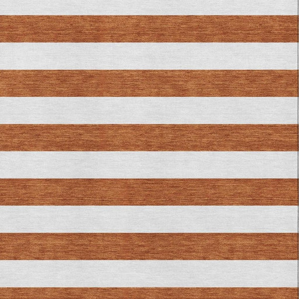 HomeRoots 10' X 14' Striped Washable Area Rug in Rust & Ivory, Durable, UV Protection, Perfect for Any Space 647632