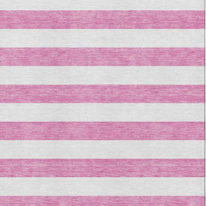 HomeRoots 5' Pink and Ivory Striped Area Rug - Washable, UV Protected, Kid & Pet Friendly for Stylish Spaces 647634
