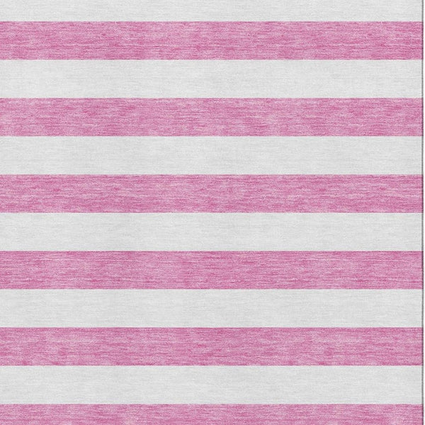 HomeRoots 5' Pink and Ivory Striped Area Rug - Washable, UV Protected, Kid & Pet Friendly for Stylish Spaces 647634
