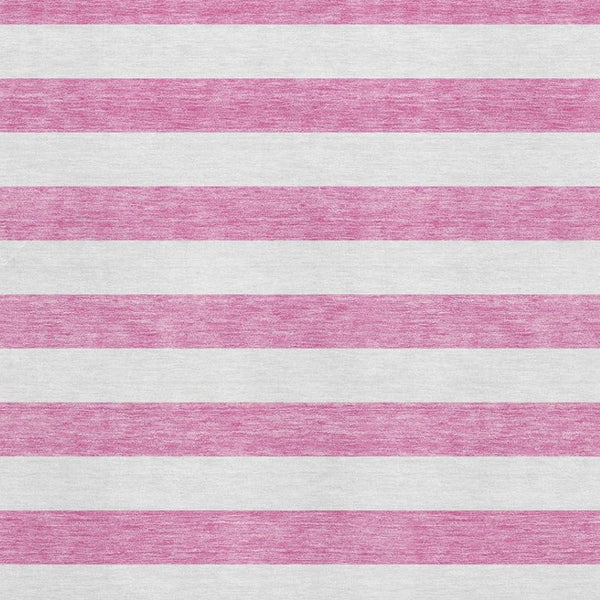 HomeRoots 5' Pink and Ivory Striped Area Rug - Washable, UV Protected, Kid & Pet Friendly for Stylish Spaces 647634