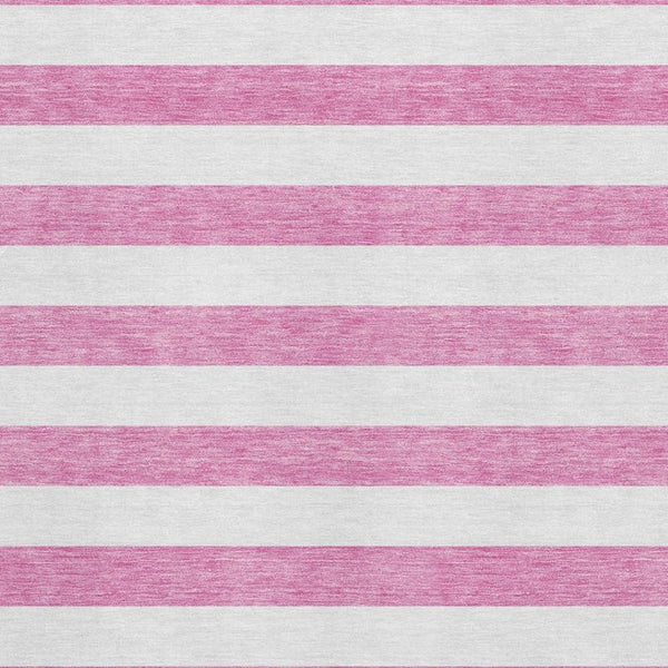 HomeRoots 5' Pink and Ivory Striped Area Rug - Washable, UV Protected, Kid & Pet Friendly for Stylish Spaces 647634
