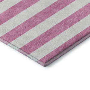 HomeRoots 8' Pink and Ivory Striped Washable Round Rug - Durable, Slip-Resistant, UV Protected for Any Space 647635