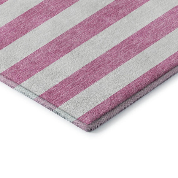 HomeRoots 8' Pink and Ivory Striped Washable Round Rug - Durable, Slip-Resistant, UV Protected for Any Space 647635