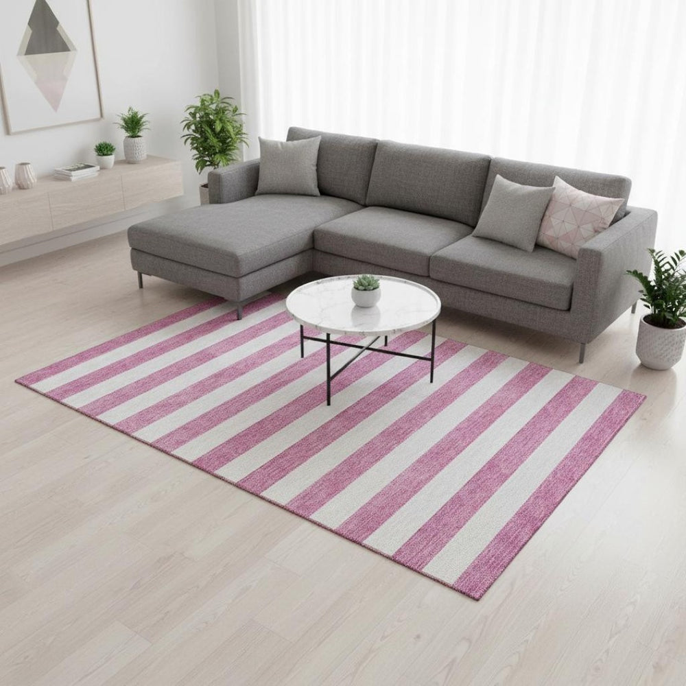 HomeRoots 8' X 10' Pink & Ivory Striped Washable Area Rug with UV Protection - Family-Friendly & Stylish! 647636