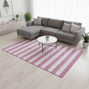 HomeRoots 8' X 10' Pink & Ivory Striped Washable Area Rug with UV Protection - Family-Friendly & Stylish! 647636