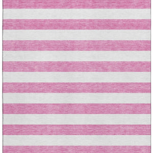 HomeRoots 8' X 10' Pink & Ivory Striped Washable Area Rug with UV Protection - Family-Friendly & Stylish! 647636