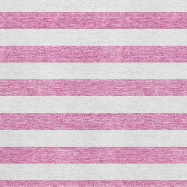 HomeRoots 8' X 10' Pink & Ivory Striped Washable Area Rug with UV Protection - Family-Friendly & Stylish! 647636