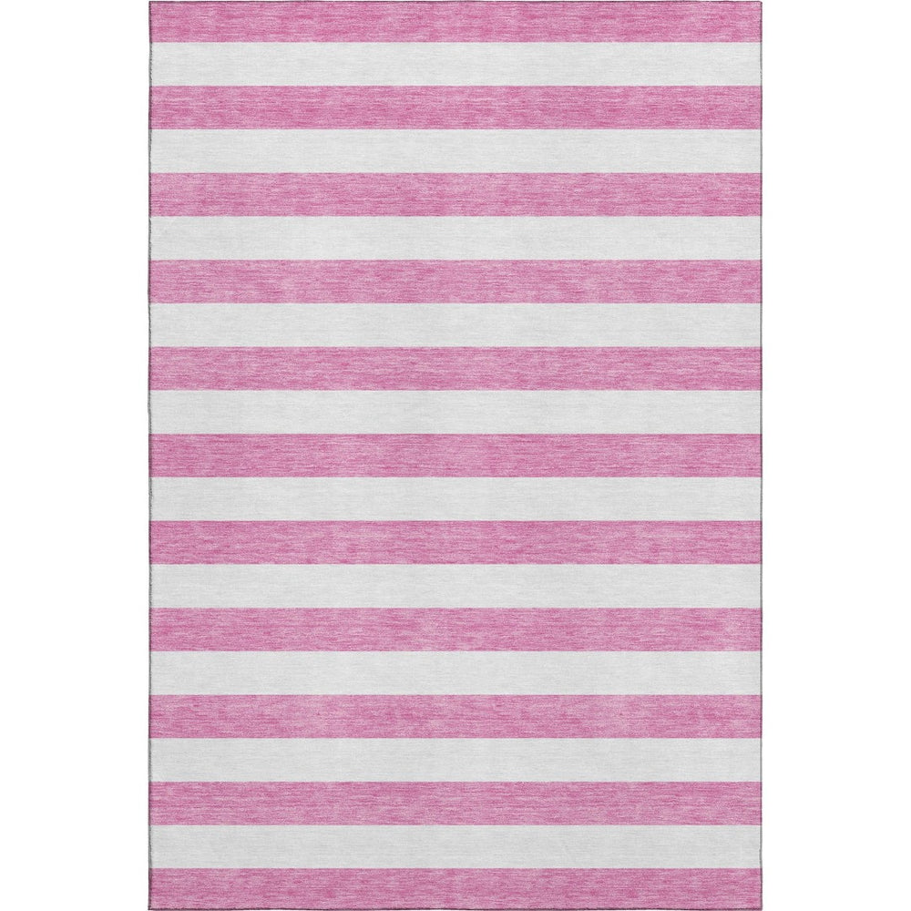 HomeRoots 8' X 10' Pink & Ivory Striped Washable Area Rug with UV Protection - Family-Friendly & Stylish! 647636