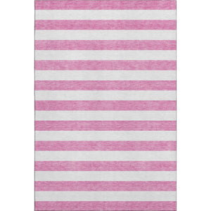HomeRoots 8' X 10' Pink & Ivory Striped Washable Area Rug with UV Protection - Family-Friendly & Stylish! 647636