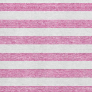 HomeRoots 8' X 10' Pink & Ivory Striped Washable Area Rug with UV Protection - Family-Friendly & Stylish! 647636