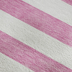 HomeRoots 8' X 10' Pink & Ivory Striped Washable Area Rug with UV Protection - Family-Friendly & Stylish! 647636