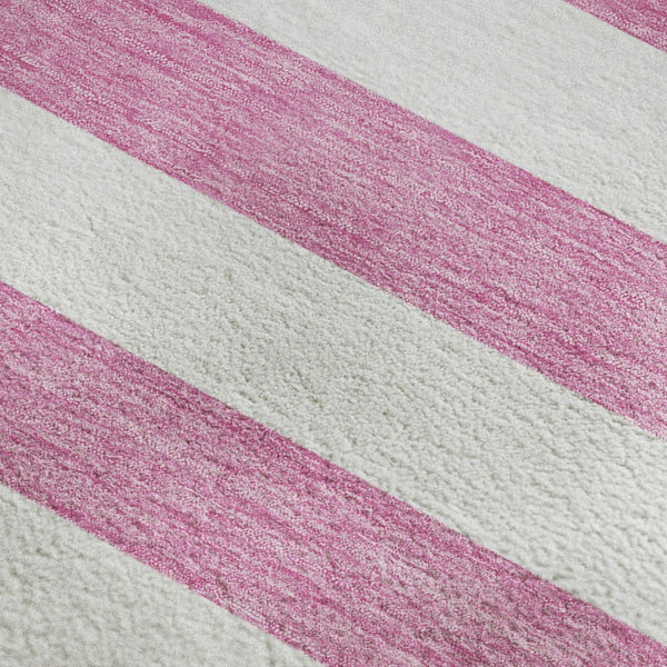 HomeRoots 8' X 10' Pink & Ivory Striped Washable Area Rug with UV Protection - Family-Friendly & Stylish! 647636
