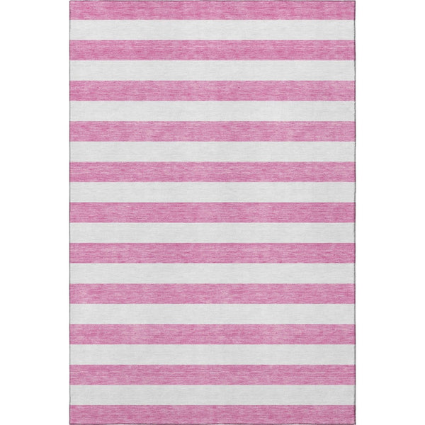 HomeRoots 9' X 12' Pink and Ivory Striped Washable Area Rug – Durable, UV-Protected, Perfect for High-Traffic Rooms 647637