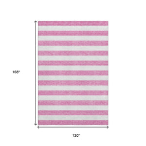 HomeRoots 10' X 14' Pink And Ivory Striped Area Rug - Washable, UV Protected, Durable For High-Traffic Homes 647638