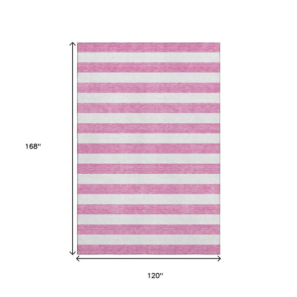 HomeRoots 10' X 14' Pink And Ivory Striped Area Rug - Washable, UV Protected, Durable For High-Traffic Homes 647638