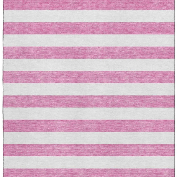 HomeRoots 10' X 14' Pink And Ivory Striped Area Rug - Washable, UV Protected, Durable For High-Traffic Homes 647638