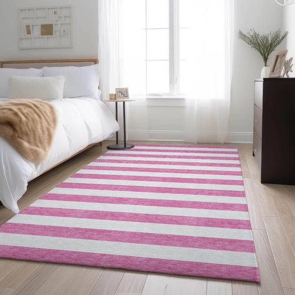 HomeRoots 10' X 14' Pink And Ivory Striped Area Rug - Washable, UV Protected, Durable For High-Traffic Homes 647638