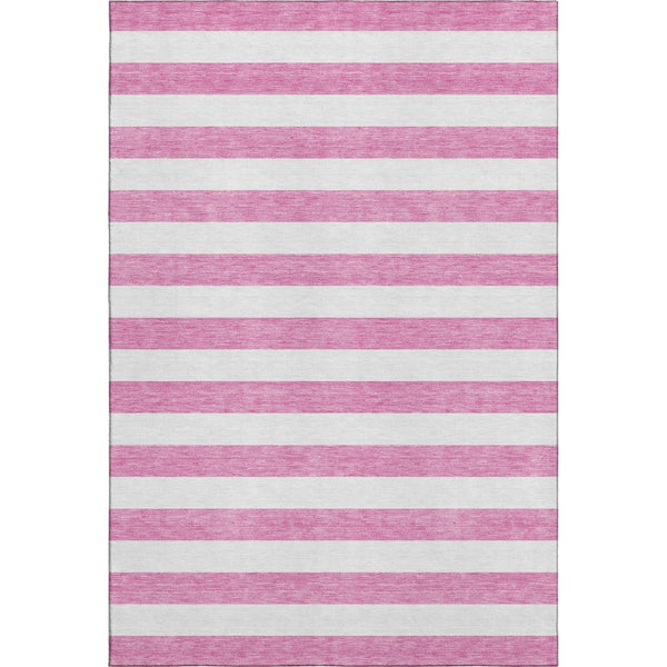 HomeRoots 10' X 14' Pink And Ivory Striped Area Rug - Washable, UV Protected, Durable For High-Traffic Homes 647638