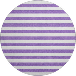 HomeRoots 8' Purple and Ivory Striped Washable Round Rug - UV Protected, Stain-Resistant, Stylish Decor Piece 647641