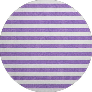 HomeRoots 8' Purple and Ivory Striped Washable Round Rug - UV Protected, Stain-Resistant, Stylish Decor Piece 647641