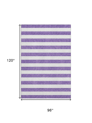HomeRoots 8' X 10' Striped Purple and Ivory Washable Area Rug with UV Protection for Stylish, Kid-Friendly Homes 647642