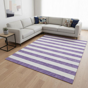 HomeRoots 8' X 10' Striped Purple and Ivory Washable Area Rug with UV Protection for Stylish, Kid-Friendly Homes 647642