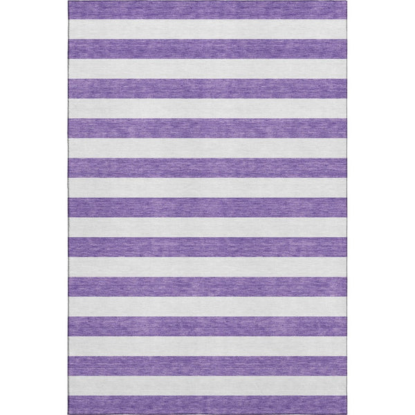 HomeRoots 9' X 12' Purple and Ivory Striped Washable Area Rug - Stylish, Durable, UV-Protected for Any Space 647643