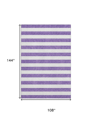 HomeRoots 9' X 12' Purple and Ivory Striped Washable Area Rug - Stylish, Durable, UV-Protected for Any Space 647643