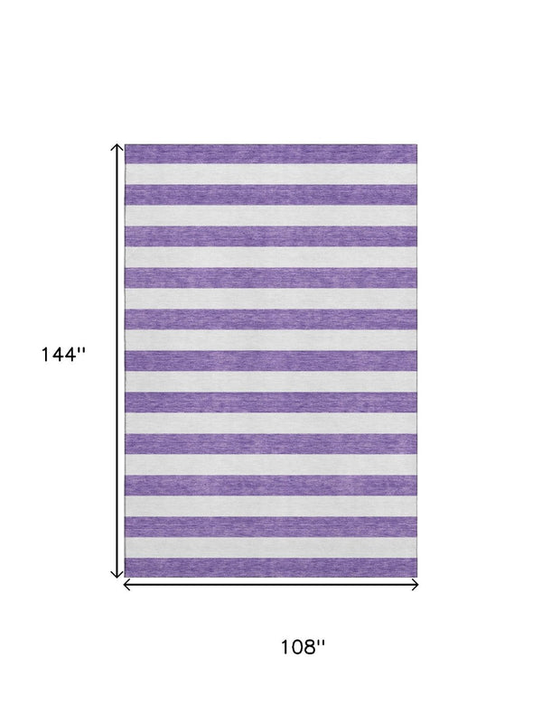 HomeRoots 9' X 12' Purple and Ivory Striped Washable Area Rug - Stylish, Durable, UV-Protected for Any Space 647643