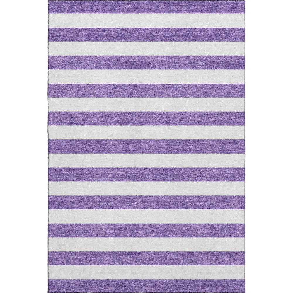 HomeRoots 10' X 14' Purple And Ivory Striped Area Rug - Washable, UV-Protected, Durable Design for High-Traffic Spaces 647644