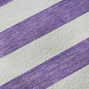 HomeRoots 10' X 14' Purple And Ivory Striped Area Rug - Washable, UV-Protected, Durable Design for High-Traffic Spaces 647644