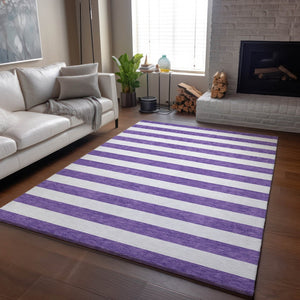 HomeRoots 10' X 14' Purple And Ivory Striped Area Rug - Washable, UV-Protected, Durable Design for High-Traffic Spaces 647644