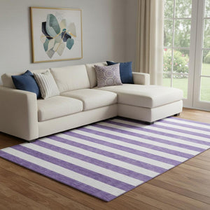 HomeRoots 10' X 14' Purple And Ivory Striped Area Rug - Washable, UV-Protected, Durable Design for High-Traffic Spaces 647644