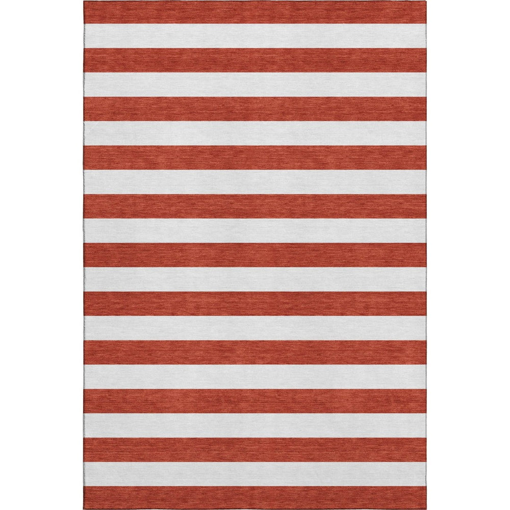 HomeRoots 5' X 8' Striped Red and Ivory Washable Area Rug with UV Protection for Durable Everyday Use 647646