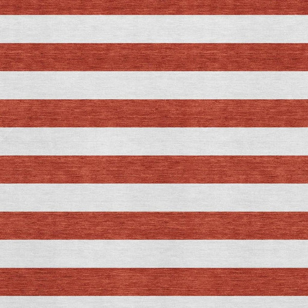 HomeRoots 5' X 8' Striped Red and Ivory Washable Area Rug with UV Protection for Durable Everyday Use 647646